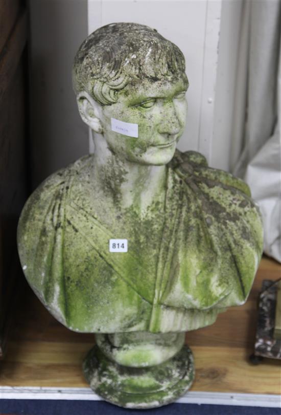A reconstituted stone bust of Emperor Trajan W.44cm
